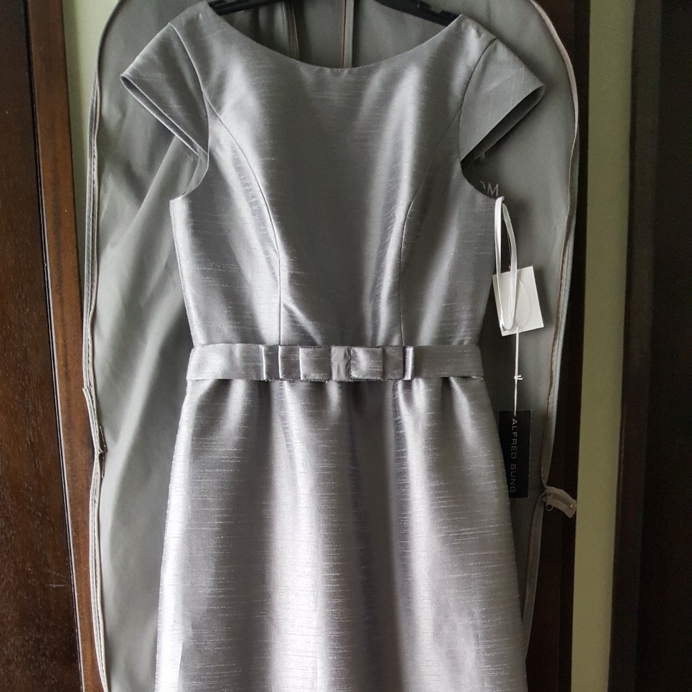 Alfred Sung Cap Sleeve Dupioni Gown with pockets